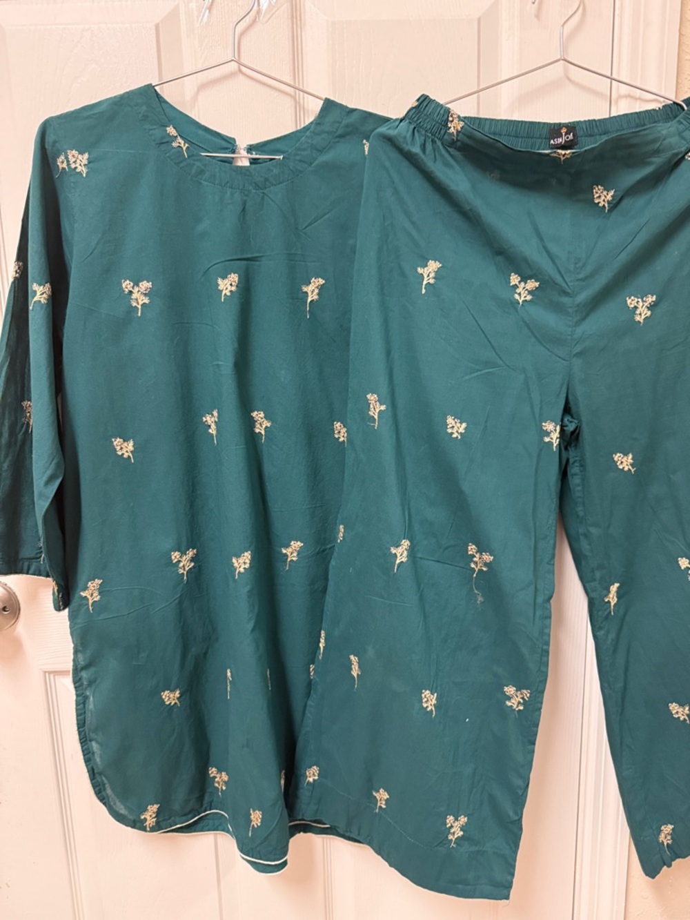Pakistani Indian Teal Floral Pajama Set - Brand:
